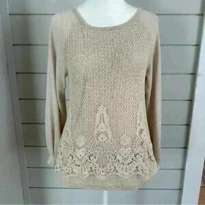 Elegant Beige Lace Knit Women's Top
